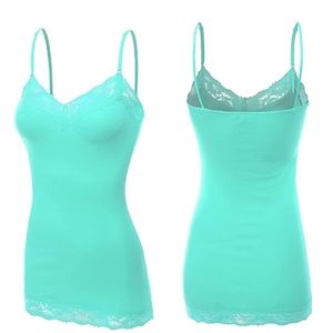 Mint green cami lace spaghetti long tank top shirt
